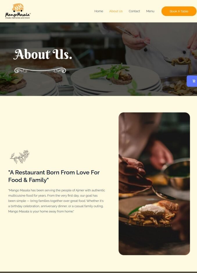 Mango Masala About Us page screenshot